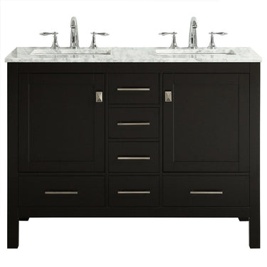Eviva Aberdeen 48″ Transitional Double Sink Bathroom Vanity w/ White Carrara Top Vanity Eviva Espresso